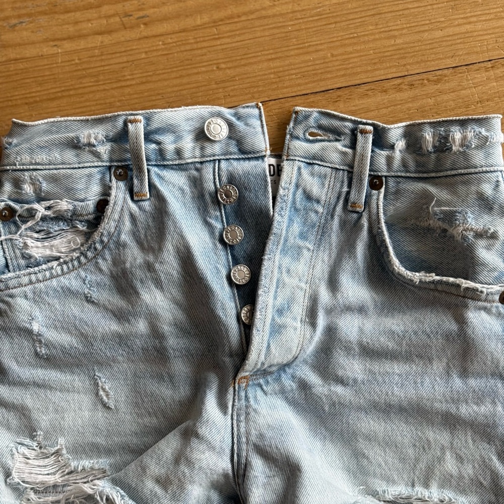 Agolde Jaden High-Waisted Distressed Denim Shorts - Picture 6 of 9